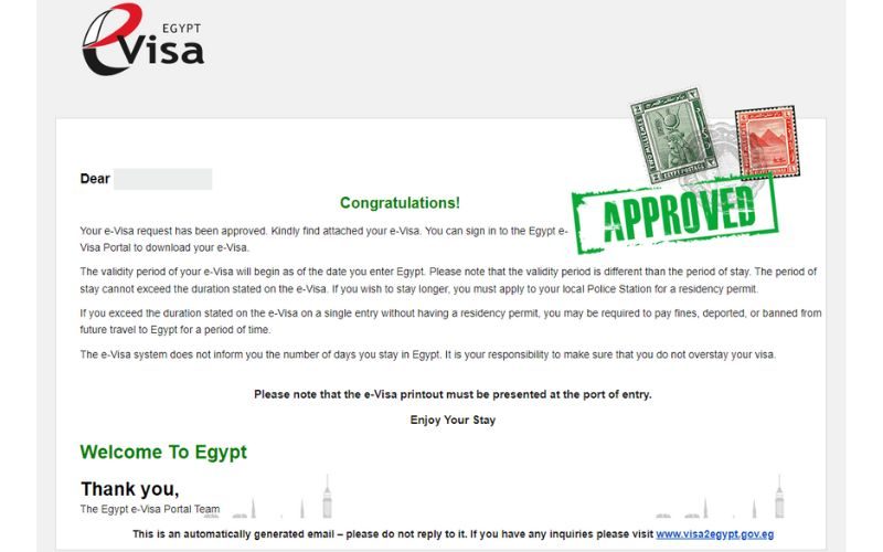 email confirmation e visa egypte